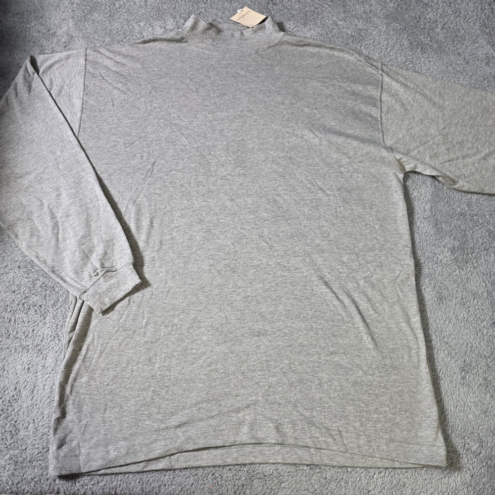 Naturalife Mens Large Mock Neck Long Sleeve Shirt Gray 100% Cotton Minimalist